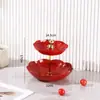 Plato de Frutas Multicapa con Forma de Flor de Lujo Ligero Set de Platos con Palillos de Plástico para el Hogar Plato de Dulces Frutas Deshidratadas Plato de Frutas Bocadillos Frutos Secos Postre