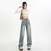 Jeans de pierna ancha de cintura alta azul claro para mujer, nuevo diseño 2025 Primavera y Otoño, pantalones de tubo recto adelgazantes y versátiles