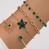 Pulsera Europea y Americana de Nuevo Estilo Simple de Metal Imitación Esmeralda Diamante Diamante Cuadrado Diamante Amor Moda Juego de Cuatro Piezas para Mujer