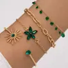 Conjunto de Pulseras Europeas y Americanas de Moda Transfronteriza de Girasol con Diamantes Completos, Conjunto de Pulseras Apilables de Lujo Ligero de Gama Alta con Flores de Colores Incrustadas de Diamantes