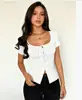 2026 Novo Verão Aliexpress Shorts Femininos e Tops Sexy Tendência Gola Quadrada Amarrar Botão Slim Fit