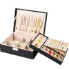 Caja de Almacenamiento de Joyería de Cuero de Doble Capa con Cerradura Caja de Almacenamiento de Joyería para Pendientes y Anillos de Cuero PU Joyería Lg7236