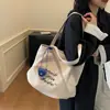 Bolsa de Lona Vermelha de Grande Capacidade para Mulheres 2025 Novo Estilo Coreano Estilo Preguiçoso Bolsa Tote Bolsa de Ombro Casual