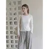 Camiseta de manga larga con cuello redondo y bloques de color dulce estilo coreano para mujer, nuevo top ajustado otoño 2026