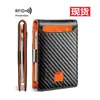 Amazon Explosiones en stock Patrón de Fibra de Carbono Europeo y Americano Clip Dorado Minimalista Portatarjetas Múltiples Tarjetas Plegable 2 pliegues Súper