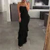 Moda Femenina Europea y Americana Verano 2026 Nueva Colección de Comercio Exterior: Elegante y Sexy Vestido Liso sin Tirantes con Volantes