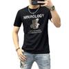 Camiseta de manga corta de verano para hombre, corte entallado, con estampado de oso, combina con todo, de algodón mercerizado, color negro, estilo moderno europeo.