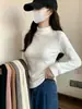 Camiseta de Manga Longa para Mulheres, Novo Estilo Outono e Inverno, Corte Justo, Roupa de Baixo Fashion, Top Quente, Camiseta Base com Gola Meia-Alta