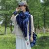 Lenço tingido azul retrô artístico feminino para verão e outono, gravata tingida com franjas, lenço para fotos de Yunnan Lijiang, atacado