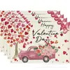 Nuevo mantel individual de lino estampado para el Día de San Valentín Amazon transfronterizo amor festivo restaurante occidental aislamiento térmico antiadherente mantel de mesa