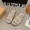 Novas Chinelos de Linho Estilo Birkenstock Retro Verão 2026 para Mulheres, Sandálias Casuais Versáteis de Solado Grosso e Bico Aberto