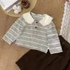 Outono 2026 Novo Estilo Menina Listrado Gola de Boneca Base de Coelho Outono Estilo Coreano Gola de Renda Roupa Íntima Top Tendência
