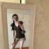 Camiseta para Mujer Verano Estilo Retro Americano Coreano Dulce Fresca Picante Chica Cuello en V Hombro Normal Manga Corta Ajuste Delgado Moda Versátil