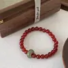 Nuevo Pulsera de Agata Roja Color-Blocking Estilo Chino con Cuentas de Hebilla de Paz Vintage, Lujo Ligero y Elegante Estilo Nacional, Pulsera del Año Zodiacal para Mujeres