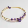Pulsera de Hilo de Cobre Chapado en Oro de 14K Envuelto en Perlas Redondas Naturales de Amatista y Lapislázuli, Joyería de Mano Simple y Elegante, Accesorios Transfronterizos