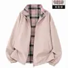 Chaqueta casual a cuadros de doble cara, nueva, transfronteriza, para hombres y mujeres, marca de moda para primavera y otoño, holgada, versátil, para parejas, con cuello alto