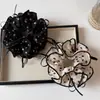 Goma para el pelo negra de lunares de doble capa con lazo de moda, Accesorio para el cabello de alta gama para mujer