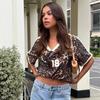 2025 Primavera Nuevo Transfronterizo Europeo y Americano Retro Estampado de Leopardo Cuello en V Moda Manga Corta Sexy Camiseta de Chica Top Casual