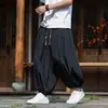 Calça harém de verão respirável estilo chinês com cordão, corte solto, tamanho G, estilo lanterna fino, calça esportiva 8X com cintura elástica para homens