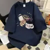 Camiseta de Manga Corta de Algodón Puro para Mujer, Versátil Estampado Retro American Graffiti Verano Nuevo Diseño Holgado Top de Cuello Redondo para Hombre