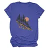 Amazon Wish sitio independiente moda casual versátil mujer árbol, sol, ladera de montaña cuello redondo manga corta camiseta