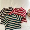 Ropa de Verano para Niños Camisetas de Manga Corta Holgadas a Rayas Estilo Coreano para Niños y Niñas, Tops Modernos y Versátiles, Camisetas Básicas para Niños