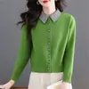 Cardigan Tricot Color Block Quente Vendido em Larga Escala Camisa Feminina Gola Camisa Manga Longa Top Outono 2026 Nova Moda Suéter Estiloso
