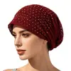 Pañuelo para la Cabeza con Sombrero de Encaje y Pedrería Transpirable Delgado de Moda para Mujer Primavera/Verano para Cubrir Canas, Gorro Base Casual