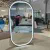 Espejo LED de cuerpo entero antivaho de espejo plateado de alta definición personalizado por el fabricante para dormitorio del hogar con marco de acero inoxidable, cuadrado con esquinas redondeadas