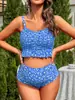 Conjunto de Maiô Maternidade Duas Peças Europeu e Americano Mais Vendido com Alças Finas, Conjunto de Roupa de Banho Floral Franzido Atacado