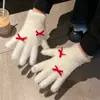Lindos Guantes de Felpa Tejidos Blancos para Mujer, Invierno 2026, Separados por Dedos, Engrosados, Forrados de Felpa, Cálidos, a Prueba de Frío, Cortavientos, para Ciclismo