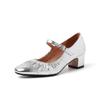 Zapato Mary Jane de Piel de Vacuno Plisada Suave y Versátil Otoño 2024 Tacón Medio Grueso Punta Redonda Hada Cuero Zapatos de Una Capa