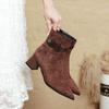 Botines de Tacón Grueso para Mujer Retro 2025 Nuevos Botas Marrones de Punta Otoño e Invierno Botas Francesas de Gamuza de Caña Media de Tacón Alto Delgadas