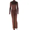 Vestido Feminino de Cor Lisa com Gola Redonda e Manga Longa, Estilo Europeu e Americano, Exportação Ins, Cintura Média com Cadarço, Saia Elegante com Fitas