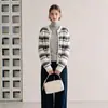 Cárdigan de punto de manga larga a rayas, nuevo estilo otoño/invierno para mujer, corte holgado, adelgazante, suéter de cuello redondo, prenda exterior
