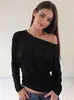 2026 Moda Europea y Americana de Nuevo Estilo Chica Popular Estilo Europeo y Americano Camiseta de Manga Larga sin Hombros Color Sólido Ajustada Top sin Hombros para Mujer