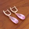 Brincos de Zircônia Rosa Dourada Novo Estilo Transfronteiriços, Presilhas de Orelha, Tarraxas, Brincos Grandes Criativos Tendência Europeia e Americana em Formato de Gota d'Água e Pera