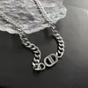 Corrente cubana de aço titânio da moda hip-hop europeu e americano, estilo personalidade ins, colar de aço titânio duplo D 18k, atacado, não desbota
