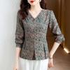 Camisa jacquard roja con cuello de muñeca para mujer Primavera 2024 Nuevo estilo occidental top de mamá ajustado a la cintura camisa corta para llevar debajo