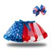 Saia Bandeira Estrela 2026 com Laço para Meninas, Saia Tutu de Tule Color-Block com Forro, Saia Rodada Estilo Europeu e Americano