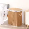 Cesto de Roupas Sujas Trançado de Bambu com Tampa, Caixa de Armazenamento Dobrável, Grande Capacidade, Cesto de Lavanderia Doméstico para Quarto e Banheiro, Recipiente de Armazenamento à Prova de Poeira