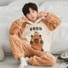 Ropa de Dormir de Invierno para Niños de Comercio Exterior, Acolchada con Forro Polar de Terciopelo Coral, Trajes de Dibujos Animados para Niños, Ropa para Casa Linda con Capucha para Niños