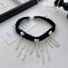 Colar de pérolas com borla preta estilo legal doce outono e inverno feminino nicho gargantilha clavícula corrente acessórios colar corrente