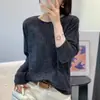 Suéter Básico de Malla con Lentejuelas, Cuello Redondo Hueco para Mujer 2026 Otoño/Invierno Nuevo Estilo Holgado Perezoso de Manga Larga