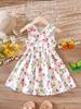 Vestido Princesa Sem Mangas Cruzado nas Costas com Estampa Floral Borboleta Dopamina para Meninas Doces Europeias e Americanas