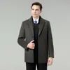 Casaco Masculino Quente de Inverno Cashmere Dupla Face Casual de Comprimento Médio Gola Social Lã