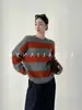 Suéter Pulóver Casual de Punto Suave de Punto Alto de Manga Larga con Rayas Azules para Mujer, Nuevo Otoño/Invierno
