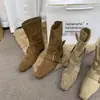 2026 Versión Coreana Nuevo Diseño de Nicho Botines Cortos Franceses Retro Punta Cuadrada Pequeña Botas Vaqueras Súper Elegantes Botas de Media Caña Botas para Mujer