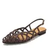 Sandalias tejidas romanas para mujer, planas de verano estilo hada moda francesa de una tira con huecos tipo boca de pez L5033-11