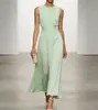 Vestido sin mangas cruzado para mujer, ceñido a la cintura, cuello redondo, cintura alta, plisado, longitud media, corte A, multicolor, estilo básico elegante